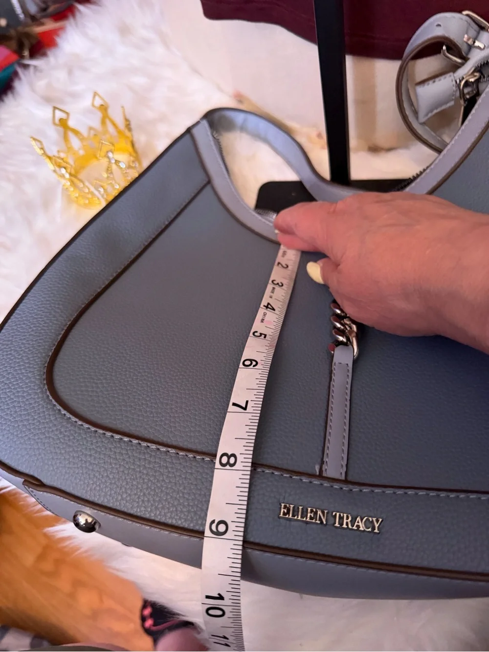 Ellen Tracy Pebbled Shoulder Bag in Steel Blue